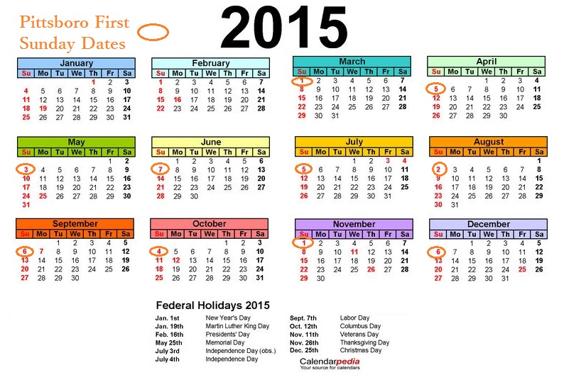 2015-Pittsboro First Sunday Dates