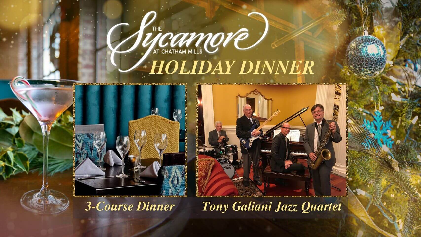 December 15 holiday menu and music at The Sycamore.