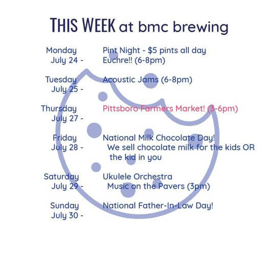 BMC Brewing schedule for the week of July 24.