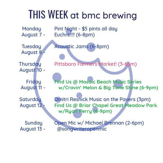 BMC Weekly schedule