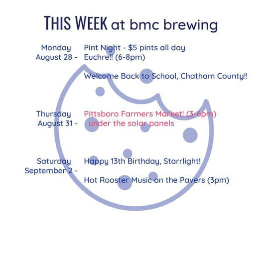 BMC Brewing's events for the week of 20230828.